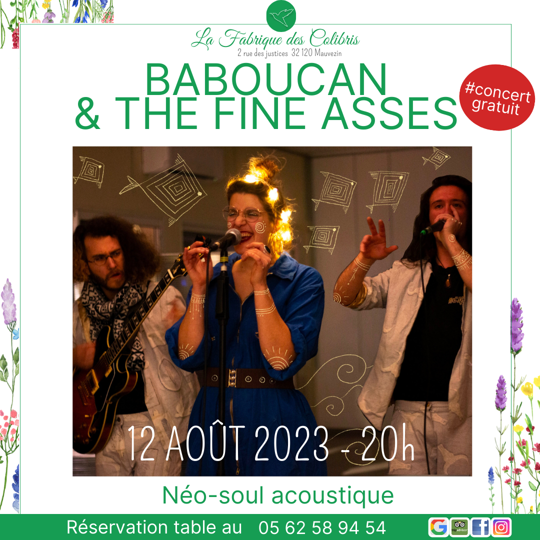 Prochain concert : Baboucan à la Fabrique des colibris le samedi 12 août à 20h